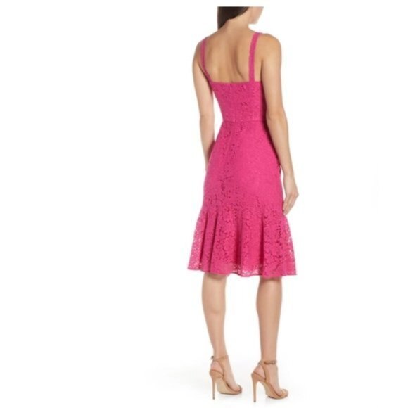 Chelsea28 Pink Dress Lace Flare Hem Midi Dress - Picture 3 of 7